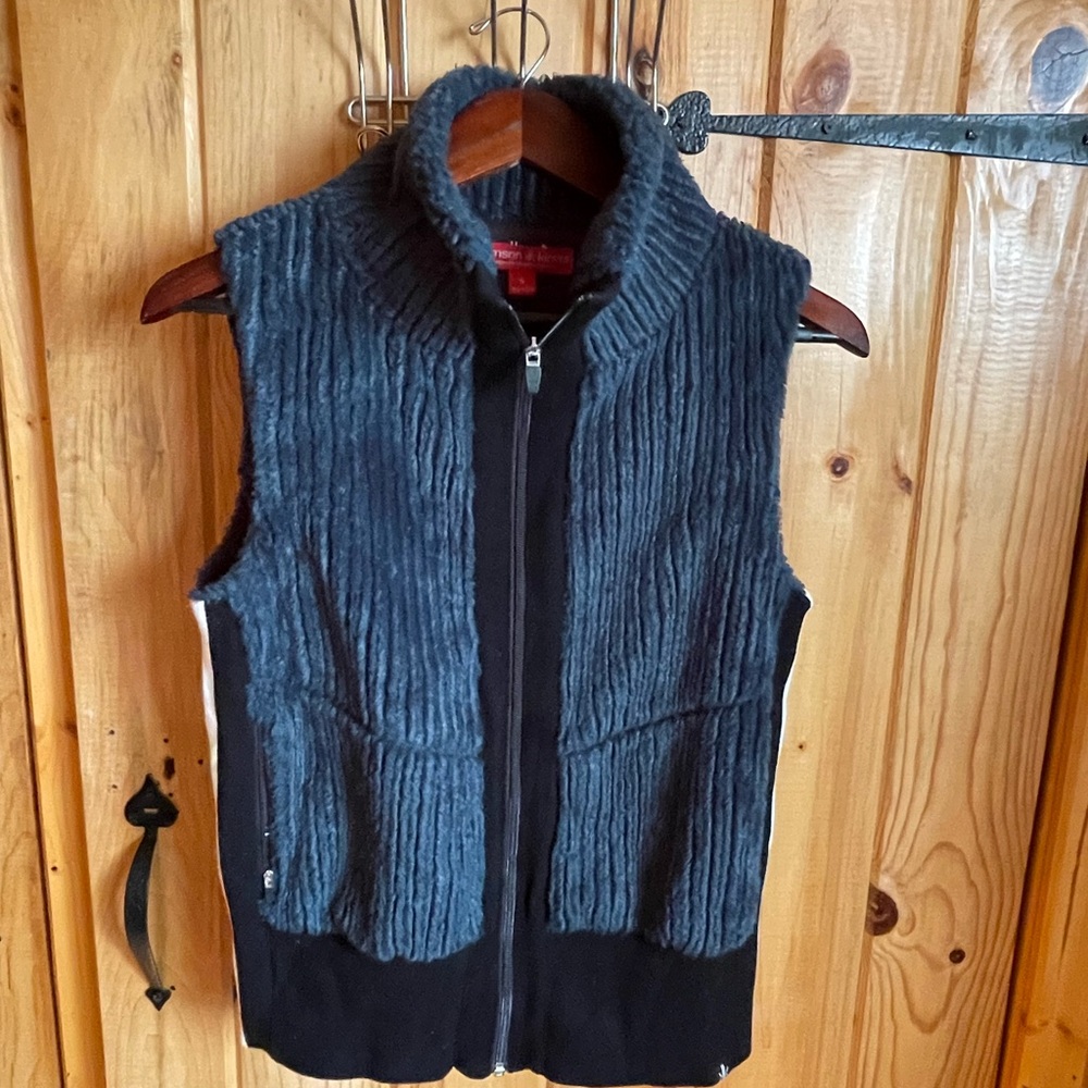 Green and Black Zip-Up Vest with white side stripe